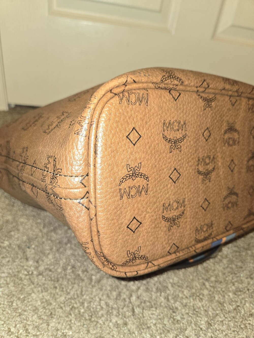 MCM Visetos Dog Bone Striped Shopper Tote Bag - Picture 9 of 17